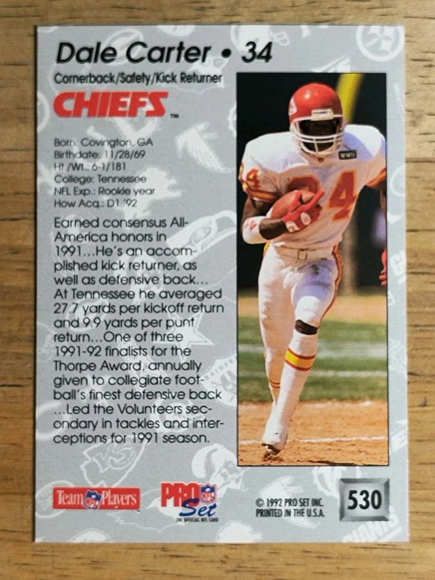 1992 Pro Set #530 Dale Carter RC