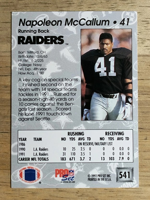 1992 Pro Set #541 Napoleon McCallum