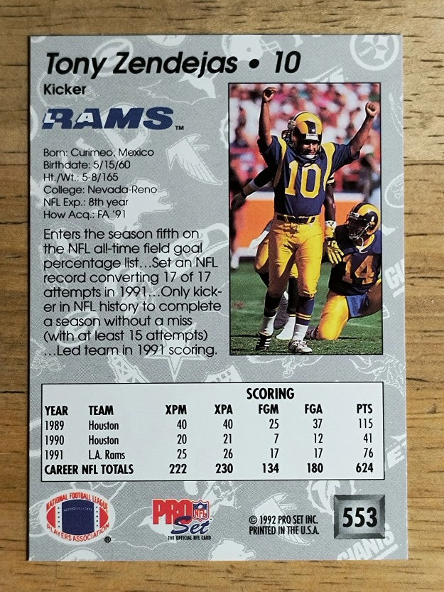 1992 Pro Set #553 Tony Zendejas