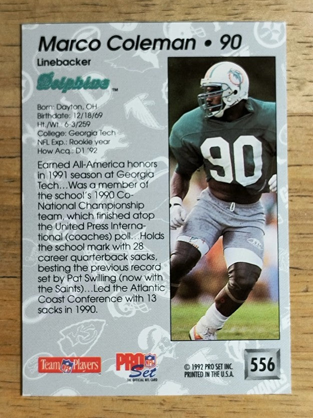 1992 Pro Set #556 Marco Coleman RC