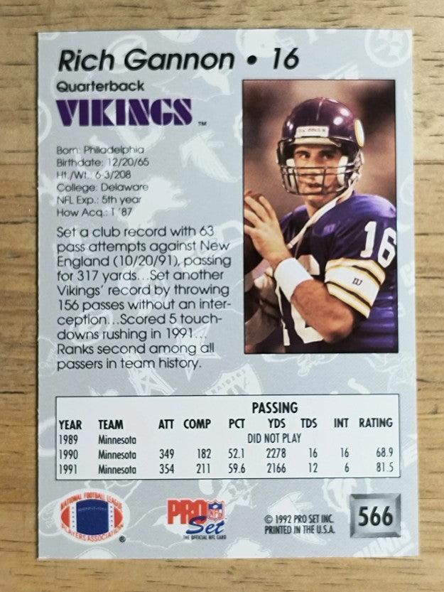 1992 Pro Set #566 Rich Gannon