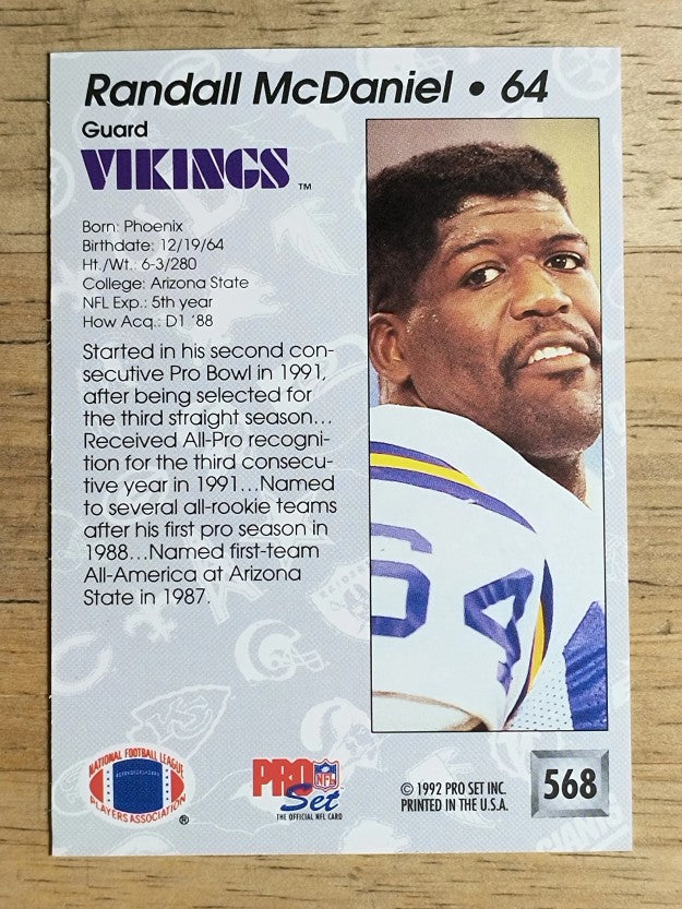 1992 Pro Set #568 Randall McDaniel
