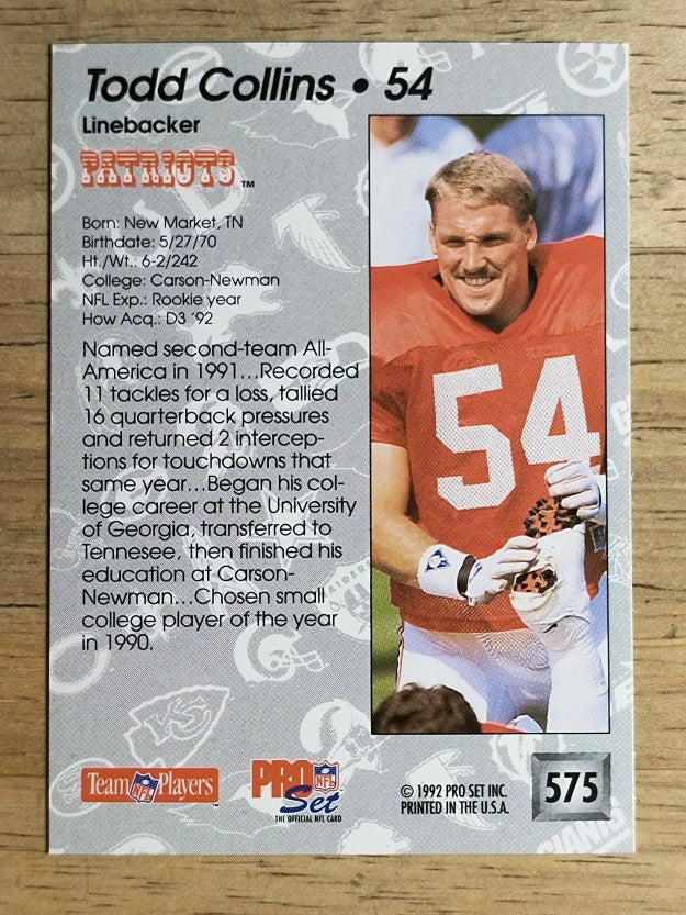 1992 Pro Set #575 Todd Collins RC