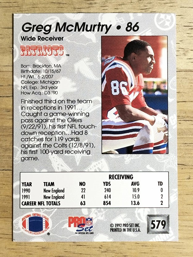 1992 Pro Set #579 Greg McMurtry