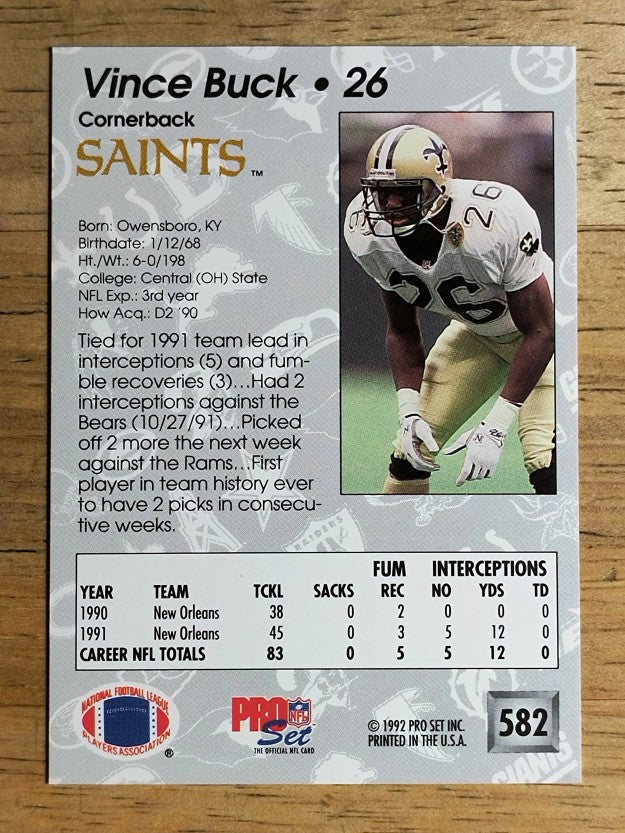 1992 Pro Set #582 Vince Buck