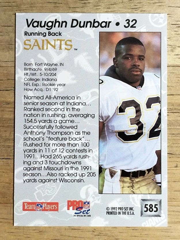 1992 Pro Set #585 Vaughn Dunbar RC