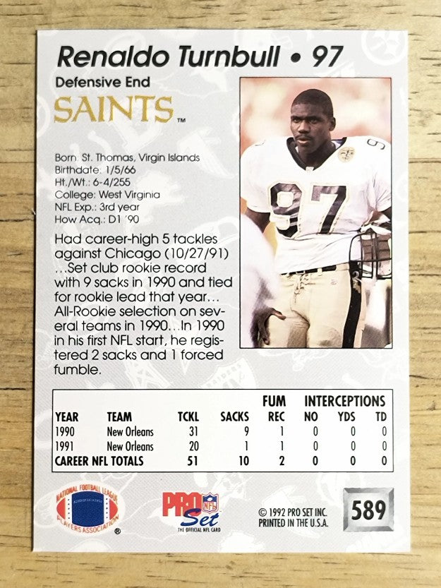 1992 Pro Set #589 Renaldo Turnbull