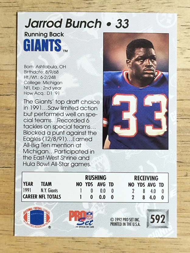 1992 Pro Set #592 Jarrod Bunch