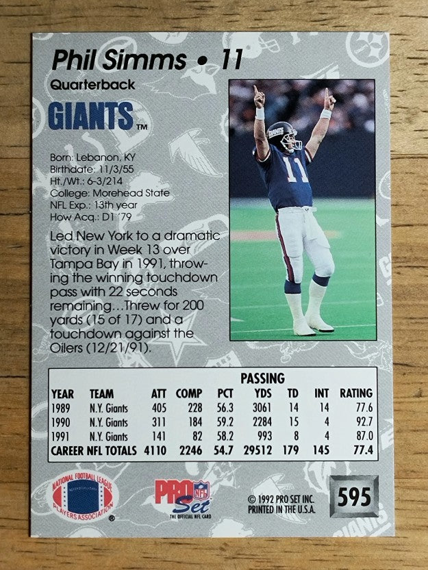 1992 Pro Set #595 Phil Simms
