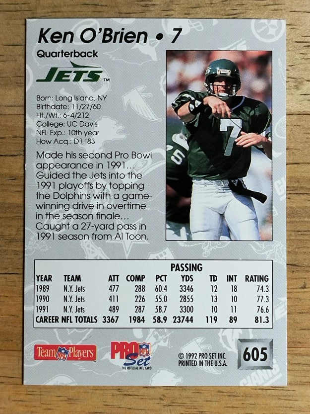 1992 Pro Set #605 Ken O'Brien