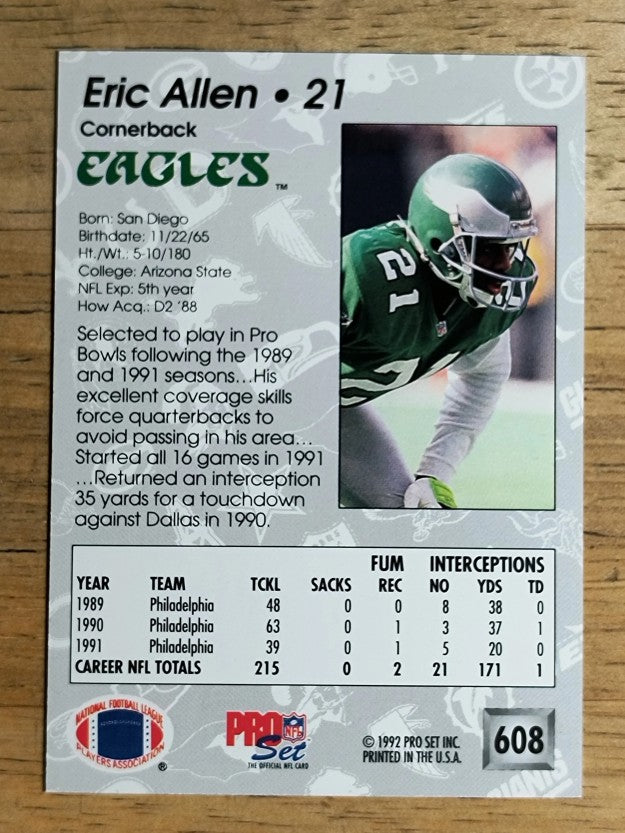1992 Pro Set #608 Eric Allen