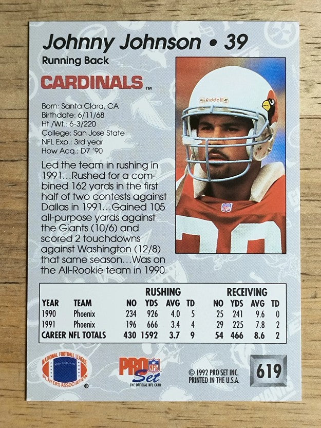 1992 Pro Set #619 Johnny Johnson