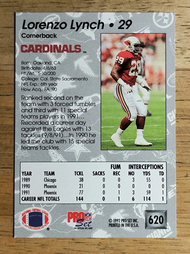 1992 Pro Set #620 Lorenzo Lynch