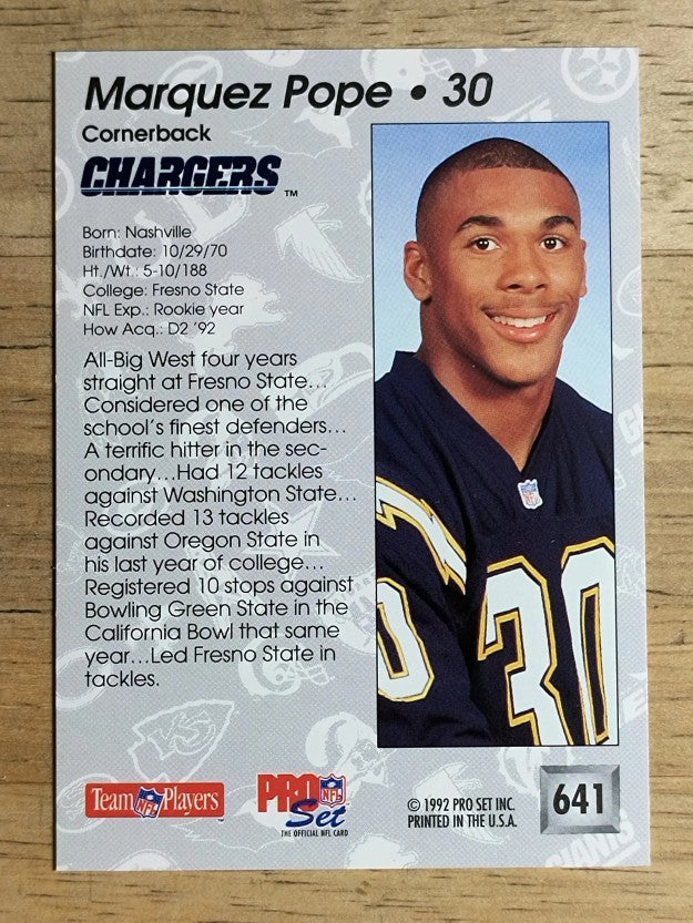 1992 Pro Set #641 Marquez Pope RC
