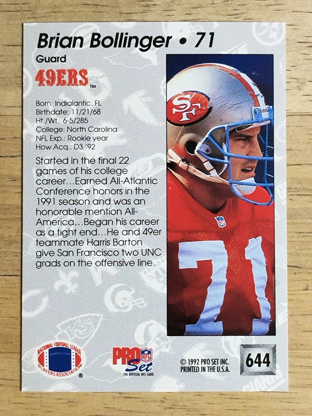 1992 Pro Set #644 Brian Bollinger RC