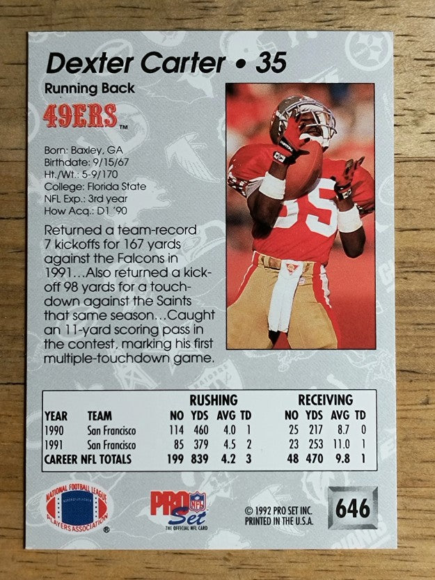 1992 Pro Set #646 Dexter Carter