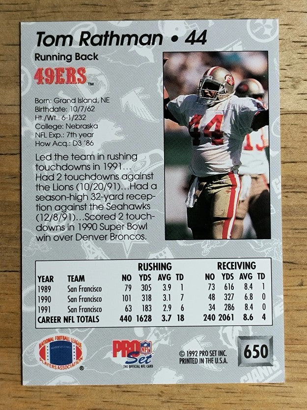 1992 Pro Set #650 Tom Rathman