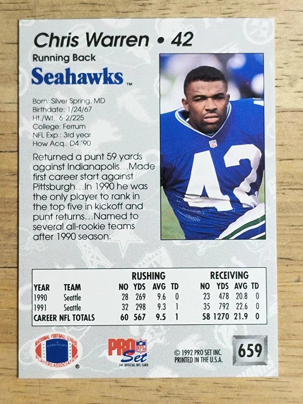1992 Pro Set #659 Chris Warren