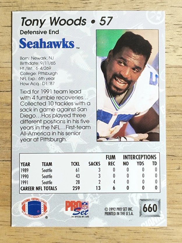 1992 Pro Set #660 Tony Woods
