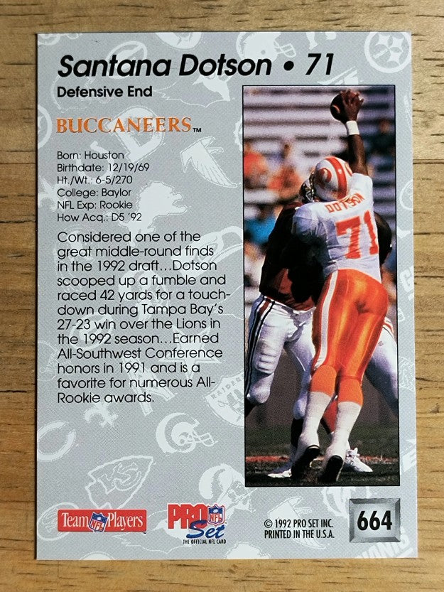 1992 Pro Set #664 Santana Dotson RC
