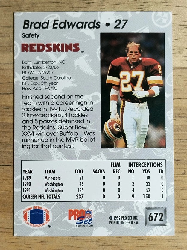1992 Pro Set #672 Brad Edwards