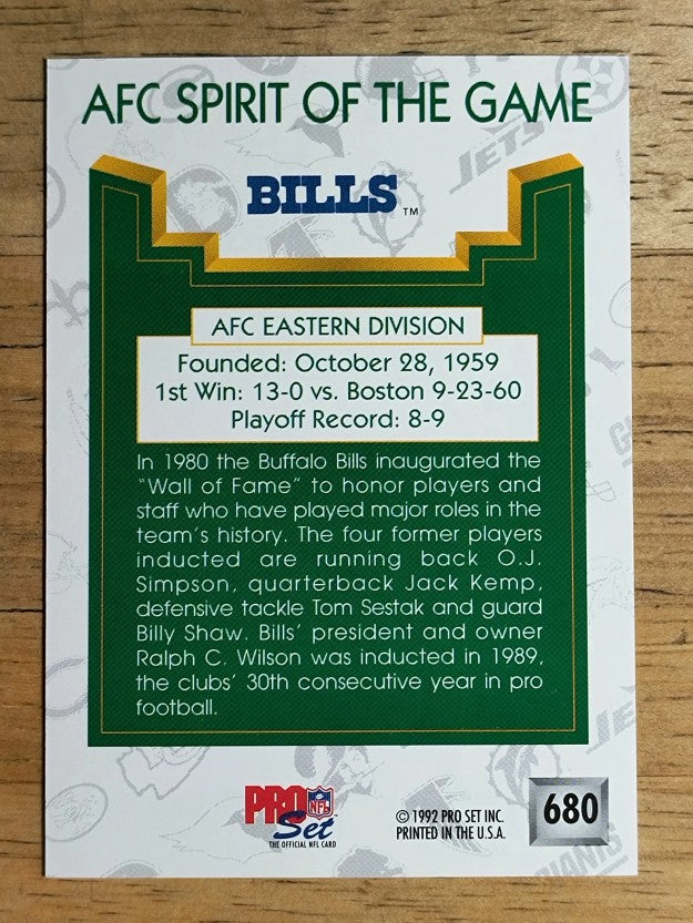 1992 Pro Set #680 Buffalo Bills/Spirit of the Game/Rich Stadium
