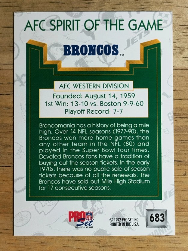 1992 Pro Set #683 Denver Broncos/Spirit of the Game/Bronco Statue