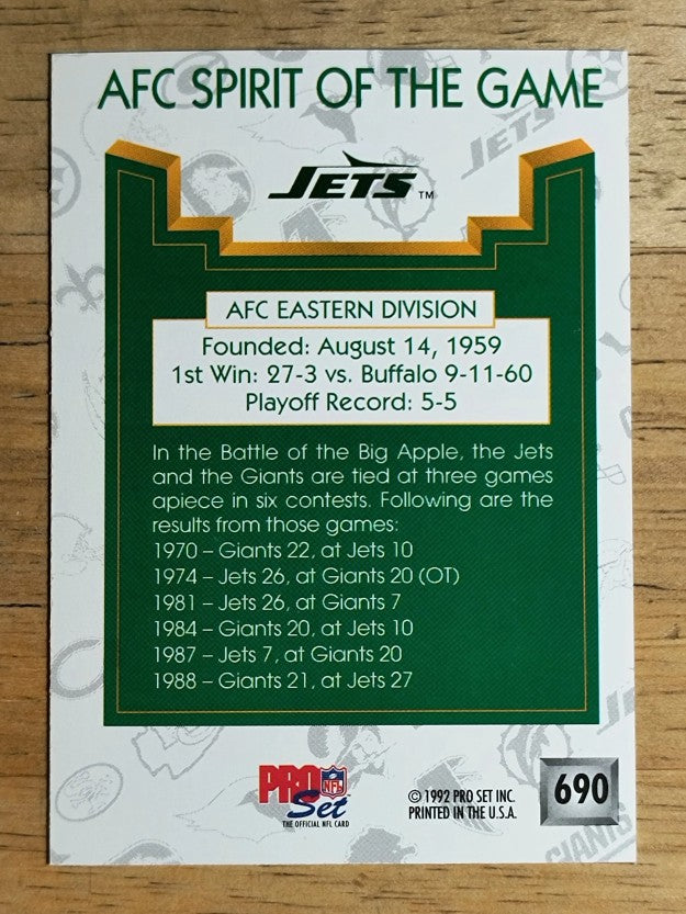 1992 Pro Set #690 New York Jets/Spirit of the Game