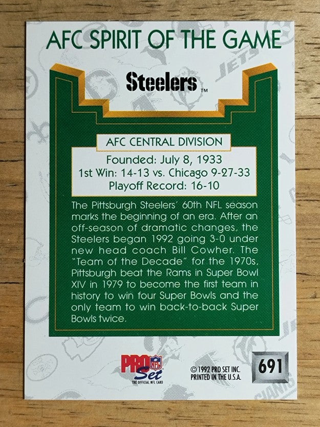 1992 Pro Set #691 Pittsburgh Steelers/Spirit of the Game