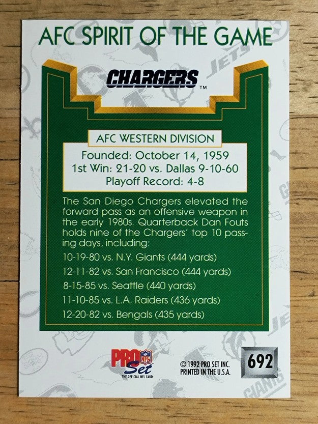 1992 Pro Set #692 San Diego Chargers/Spirit of the Game/Charger in parachute