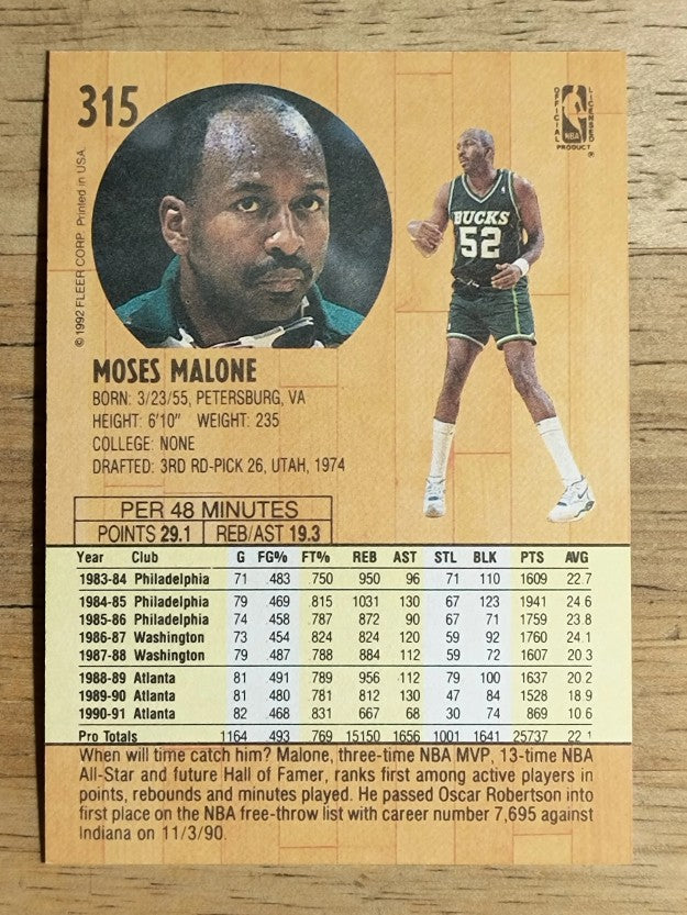 1991-92 Fleer #315 Moses Malone