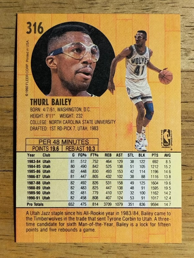 1991-92 Fleer #316 Thurl Bailey