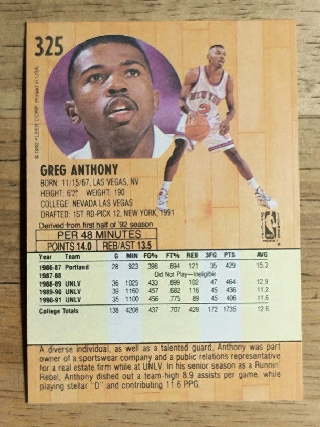 1991-92 Fleer #325 Greg Anthony RC
