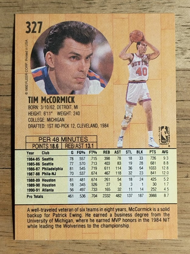 1991-92 Fleer #327 Tim McCormick
