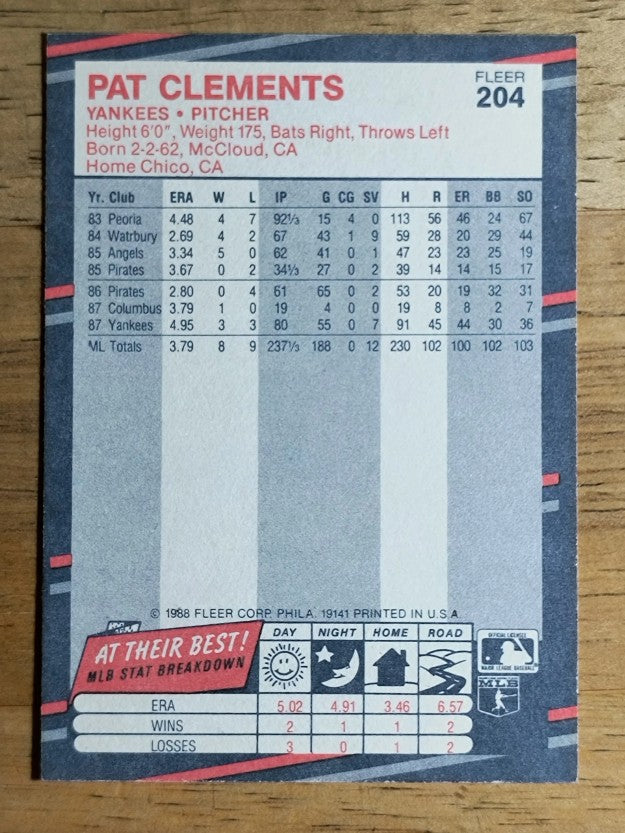 1988 Fleer #204 Pat Clements