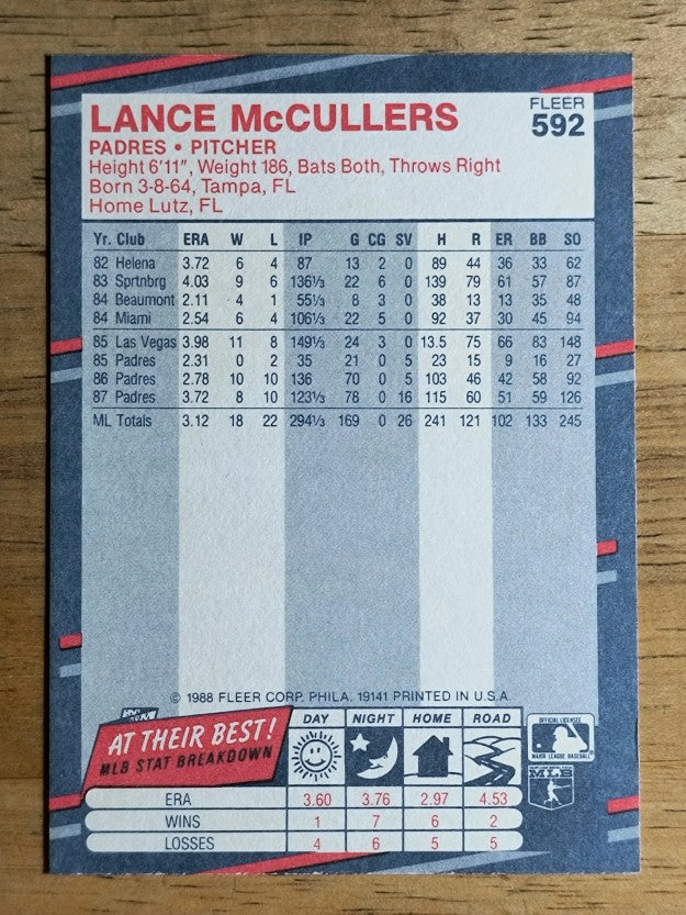 1988 Fleer #592 Lance McCullers