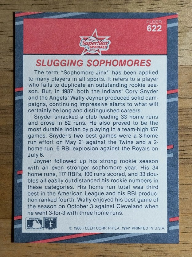 1988 Fleer #622 Wally Joyner/Cory Snyder