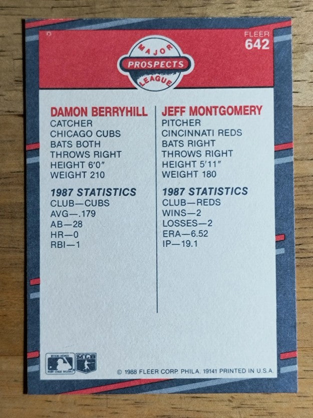 1988 Fleer #642 Damon Berryhill RC/Jeff Montgomery RC