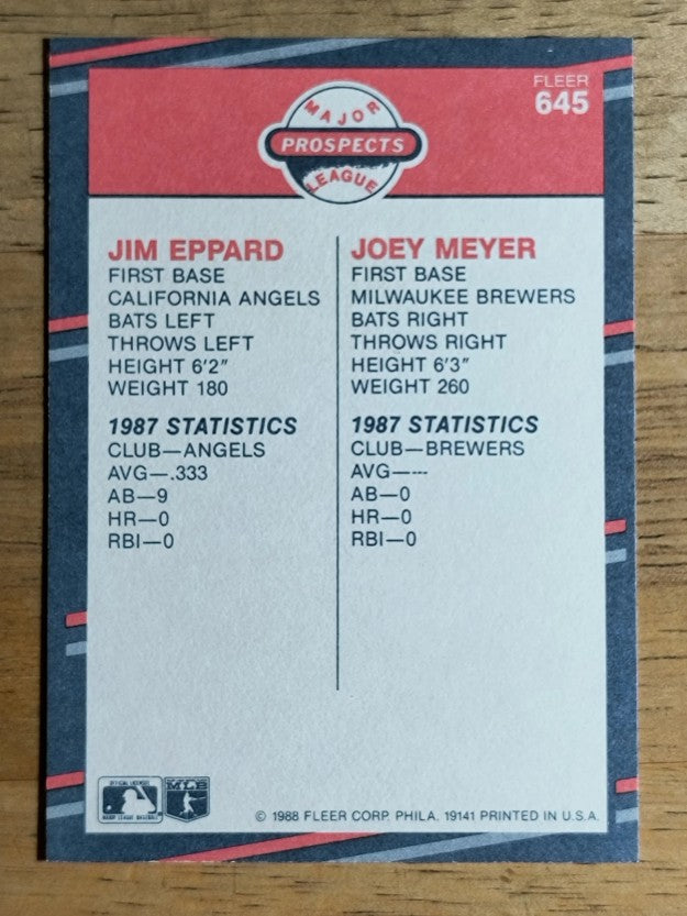 1988 Fleer #645 Joey Meyer/Jim Eppard RC
