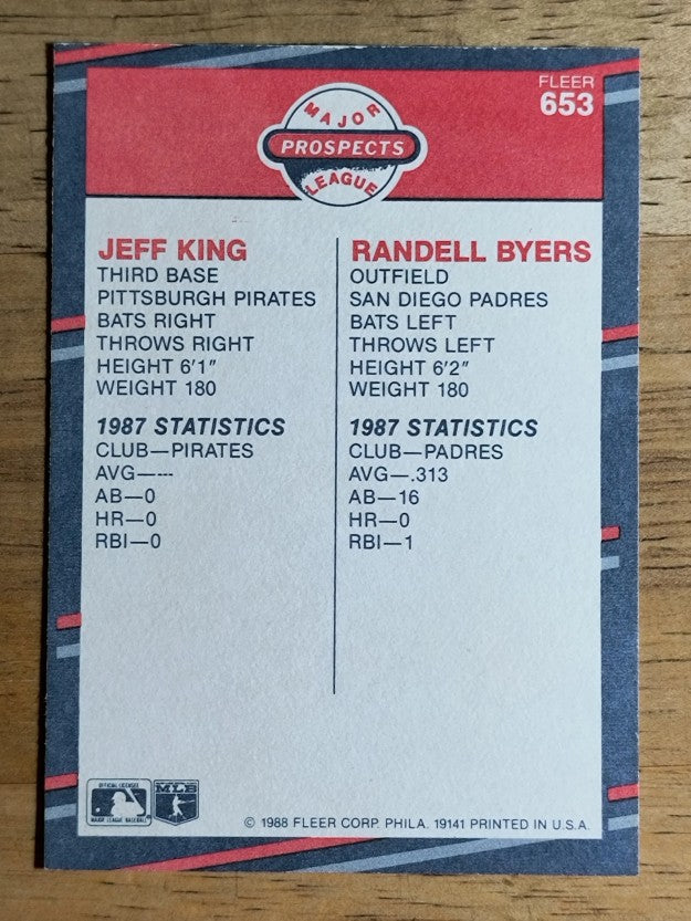 1988 Fleer #653 Jeff King/Randell Byers RC