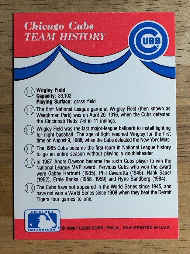 1989 Fleer Team Stickers #3 Braves/Cubs/Royals/Brewers