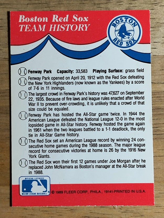 1989 Fleer Team Stickers #5 Orioles/Red Sox/Angels/White Sox