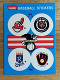1989 Fleer Team Stickers Indians/Tigers/Royals/Brewers/History back variation