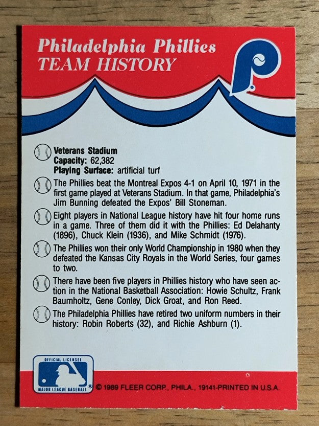 1989 Fleer Team Stickers #15 Indians/Tigers/Mets/Phillies