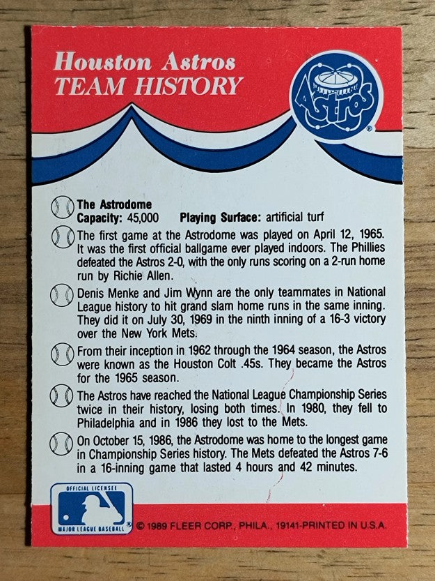 1989 Fleer Team Stickers #18 Houston Astros/Logo