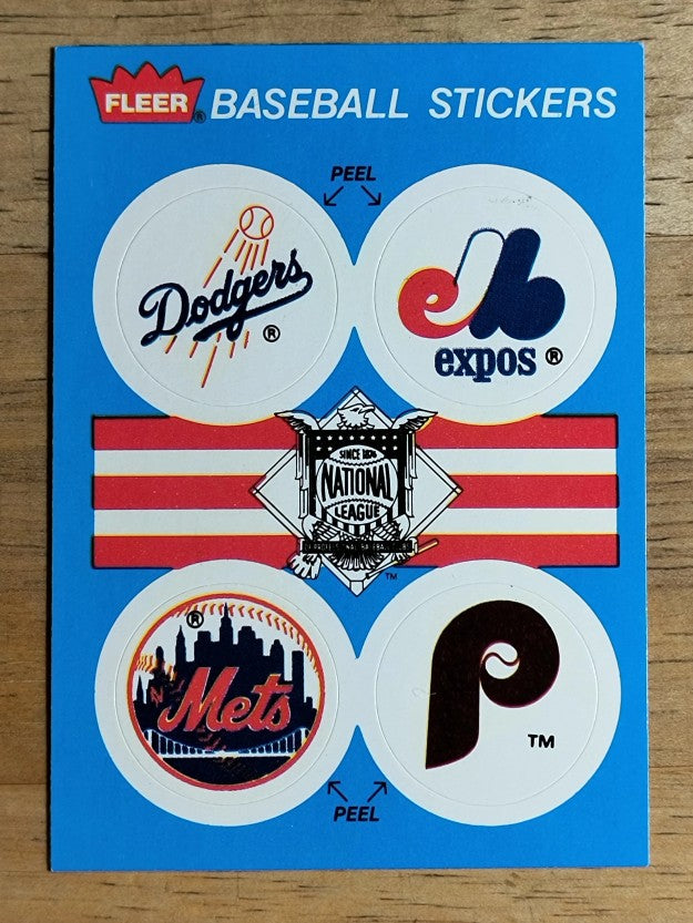 1989 Fleer Team Stickers #21 Dodgers/Expos/Mets/Phillies/Mets team history back