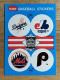 1989 Fleer Team Stickers #21 Dodgers/Expos/Mets/Phillies/Mets team history back