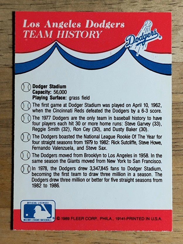 1989 Fleer Team Stickers #23 Dodgers/Expos/Athletics/Mariners