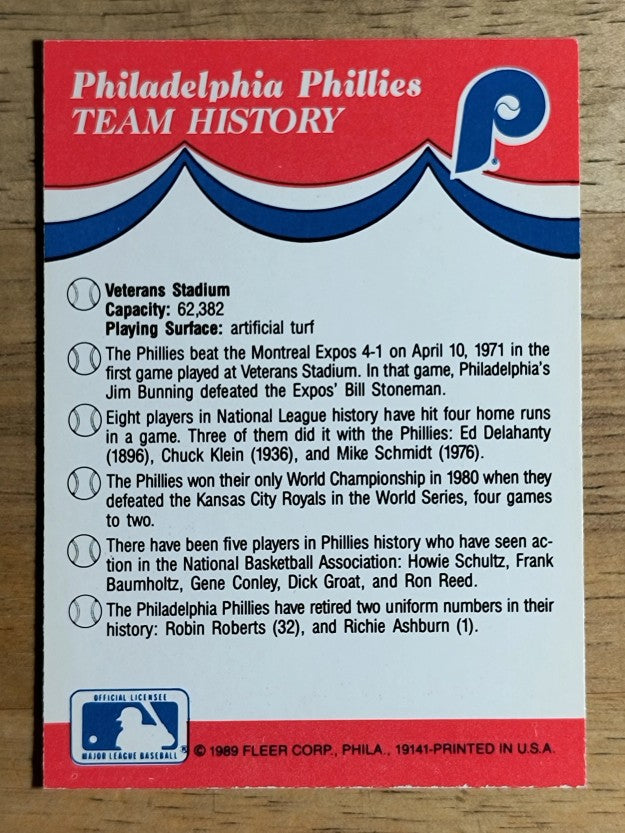 1989 Fleer Team Stickers #33 Philadelphia Phillies/Logo