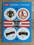 1989 Fleer Team Stickers Pirates/Cardinals/Padres/Giants/History back variation